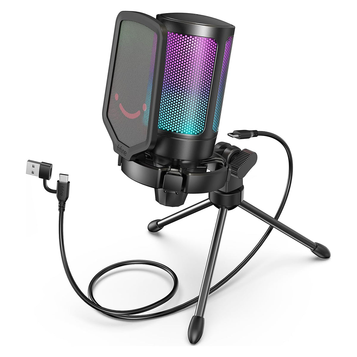 FIFINE Micrófono de condensador USB con RGB